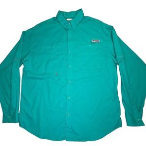 Columbia PFG Fishing Shirt Mens Large Teal Vented Omni-Shade Long Sleeve